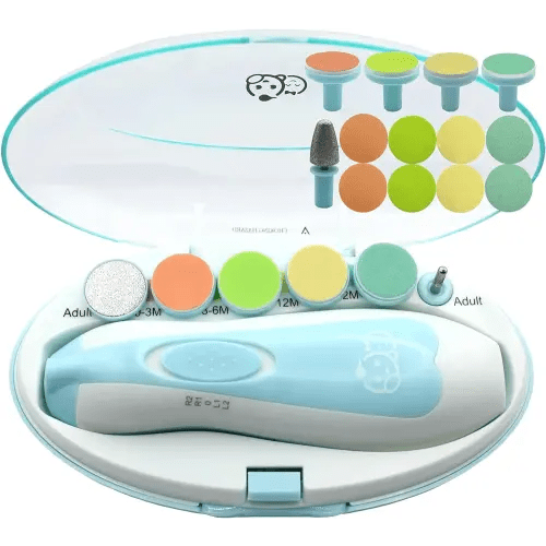 Royal Angels Baby Nail File 21 in 1, Safe Electric Baby Nail Buffer, Extra 13 Replacement Tools, Baby Nail Kit, Baby Nail Trimmer, Newborn Toddler Toes and Fingernails Clipper, Trim and Polish (Blue)