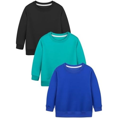 Cooraby 3 Pack Baby and Toddler Boys Crewneck Sweatshirts Kids Solid Cotton Pullover Hoodie Long Sleeve T-Shirts Tops
