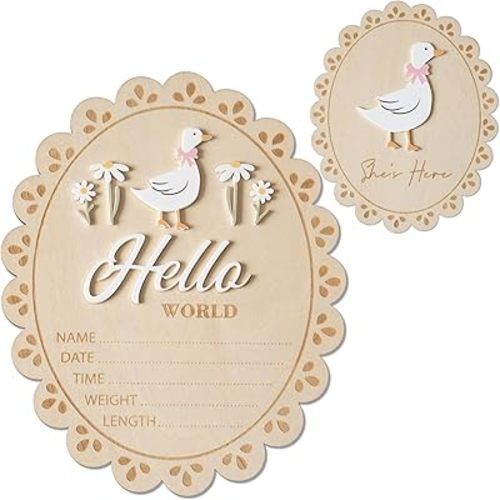 Baby Announcement Sign, Hello World Newborn Sign for Hospital, She’s Here Card, Baby Announcements Ideas, Newborn Photography Props Double-Sided (HW1)