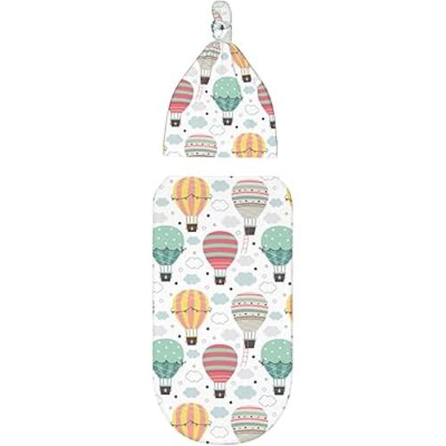 Hot Air Balloon Baby Stuff Newborn Baby Swaddle Blanket Wrap Blanket Soft Stretchy Sleep Sack with Beanie Hat Set Gifts for Infant Boy Girl