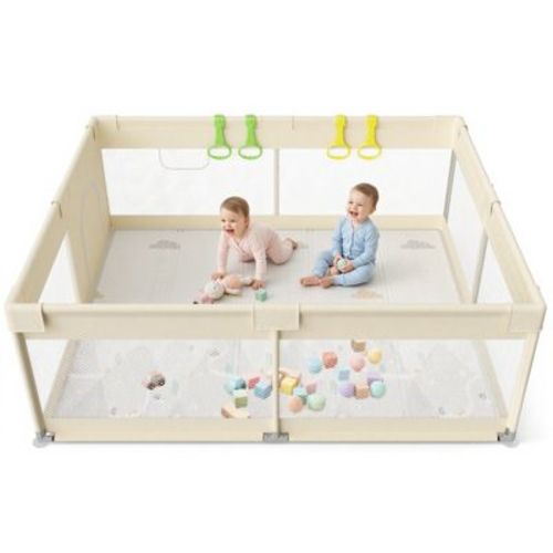 Fodoss 59x71in Baby Playpen with Mat – Safe Activity Center & Fence for Babies and Toddlers, Indoor & Outdoor Use (Mountain-yellow)