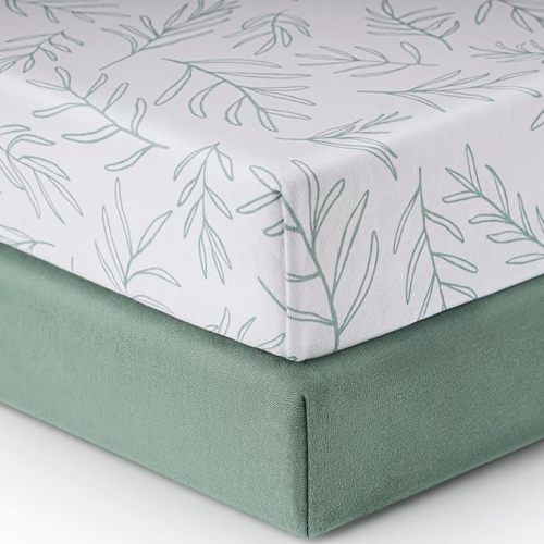 Babebay Crib Sheets for Boys and Girls, Fitted Baby Crib Sheet Neutral for Standard Crib Mattress & Toddler Bed Mattress (52"x28"), Soft and Safe Cotton Green Crib Sheets, 2 Pack (Sage Green) - Crib Sheets 2 Pack