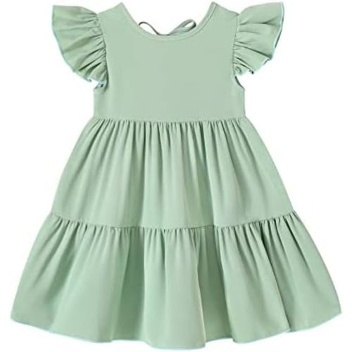 YOUNGER TREE Toddler Baby Girl Boho Dress Linen Ruffle Sleeveless Casual Dress Kids Solid Floral Summer Beach Sundress