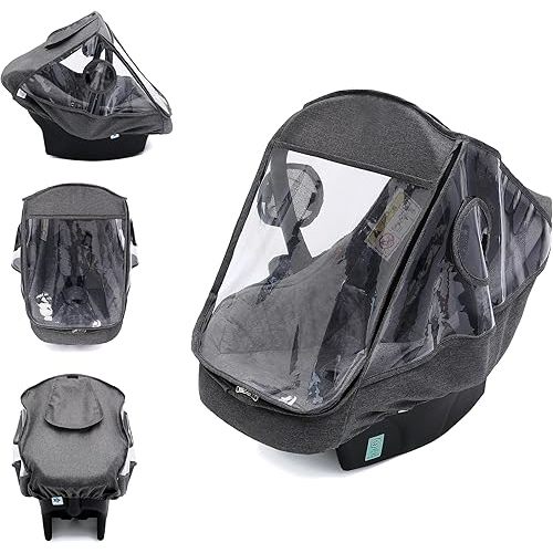 Miracle Baby Car Seat Rain Cover, Universal Infant Car Seat Weather Shield with Storage Bag,Waterproof Baby Car Seat Cover with Breathable Ventilation, Baby Travel Accessories (Grey)