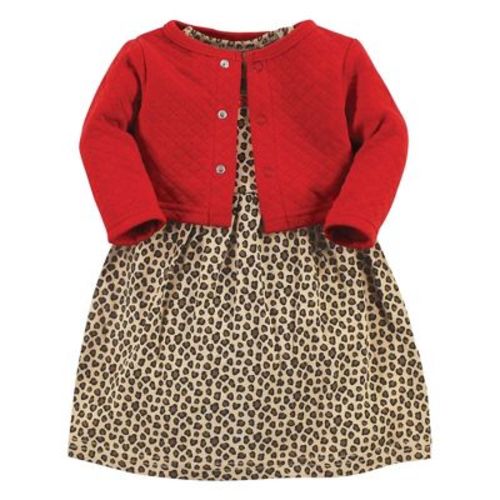 Hudson Baby Infant Girl Quilted Cardigan and Dress, Leopard Red, 3-6 Months