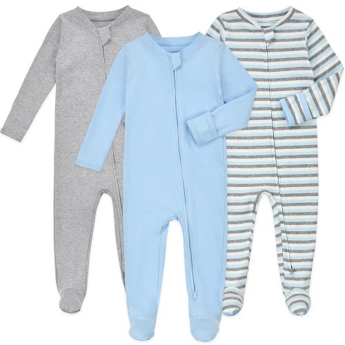 Aablexema Baby Footie Pajamas with Mittens - 3Pcs Infant Footed Sleeper Cotton Sleepwear Outfits