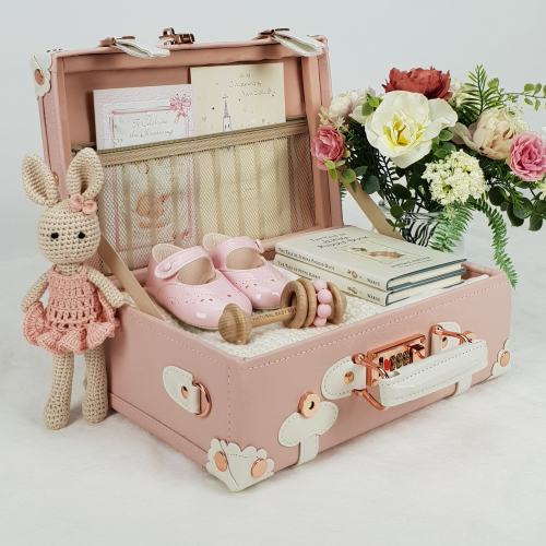 Keepsake Suitcase, Baby Suitcase, Memory Trunk, Baby Memory Storage Case, Keepsake Box, Vintage Suitcase In Soft Pink, New Baby Gift