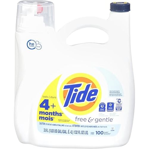 Tide Free And Gentle Laundry Detergent, 100 Loads, 132 FL OZ
