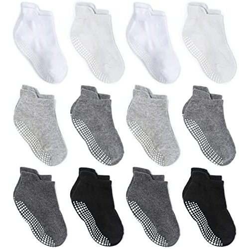 Zaples Baby Non Slip Grip Ankle Socks with Non Skid Soles for Infants Toddlers Kids Boys Girls