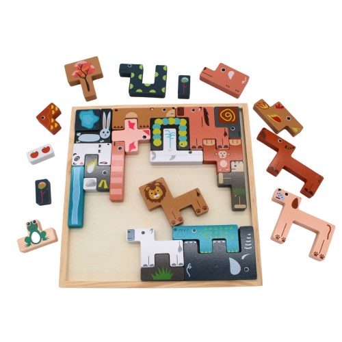 Wooden Tetris Forest Animal Puzzle Large Double Sided