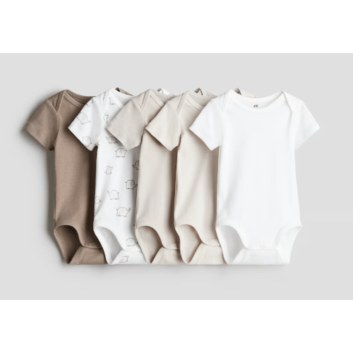 H&M 5-pack Cotton Bodysuits Brown/Elephant