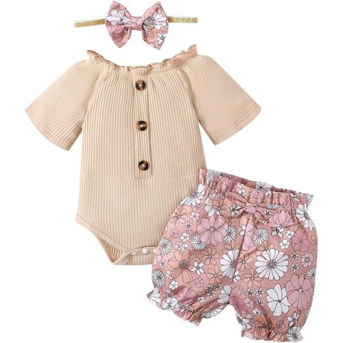 Borlai Baby Girl Summer Clothes Tops Short Sleeve Ruffles and Flowers Bandeau Short Pants 3Pcs Baby Clothes Set 0-18 Months : Amazon.es: Fashion
