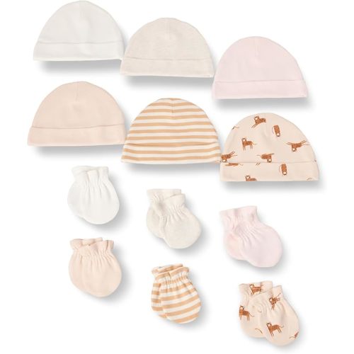 Amazon Essentials Unisex Babies' 12-Piece Hats and Mittens Set, Pink/Multicolor, 0-6 Months