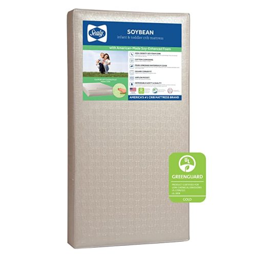 Sealy Soybean Premium Foam 2-Stage Crib Mattress & Toddler Bed Mattress, Waterproof Baby Mattress, Hypoallergenic Air Quality Certified, Lightweight, Made in USA, 52"x28"