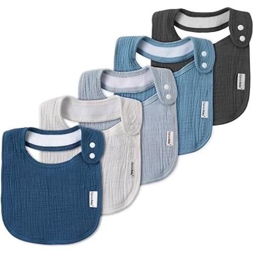 Muslin Bibs for Baby Boys Girls,Organic Muslin Baby Bib for Drooling and Teething,Soft Bandana Drool Bibs 5 Pack