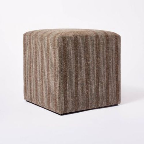Lynwood Square Upholstered Cube Ottoman Dark Brown Stripe - Threshold™ Designed With Studio Mcgee: Transitional Style, Plywood Frame