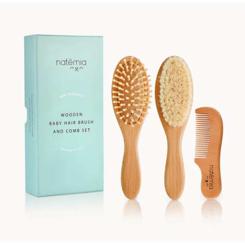 3-Piece Wooden Baby Hair Brush Set by Natemia