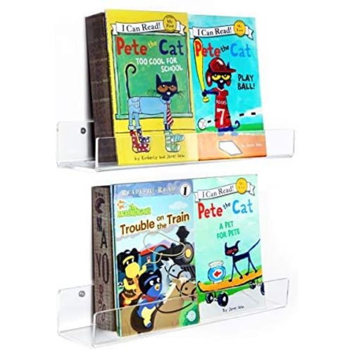 NIUBEE Kids Acrylic Floating Bookshelf 16.5 Inch,2 Pack,Clear Invisible Wall Bookshelves Ledge Book Shelf,50% Thicker with Free Screwdriver
