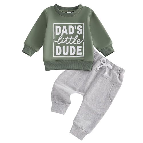 Kupretty Toddler Baby Boy Fall Winter Clothes Letter Graphic Long Sleeve Sweatshirt Pullover Tops + Joggers Pants Outfit Set