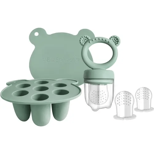 Silicone Baby Food Freezer Tray with Teething Popsicle Molds - Baby Fruit Feeder and Breastmilk Teether Combo