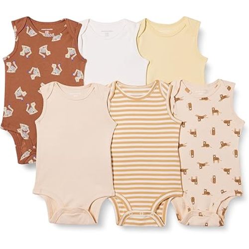 Amazon Essentials Unisex Babies' Sleeveless Bodysuits, Pack of 6
