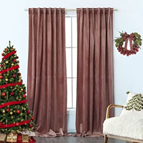 Timper Velvet Curtain Wild Rose - 120 inches Long Tall Curtains Luxurious Decorative Backdrop Curtains for Bedroom / Living Room, Rod Pocket Back Tab, 52W x 120L, Set of 2 Panels