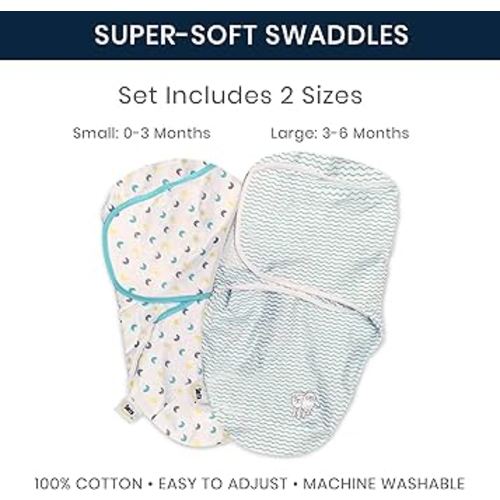 Serta 2 Swaddles (1 S/M, 1L) & Grey Crib Sheets