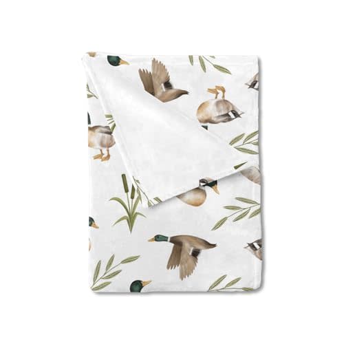 Vintage Mallard Duck Leaves Baby Blanket for Boy Girl Duck Hunting Flannel Soft Swaddle Blanket Wild Duck Receiving Blankets Warm Newborn Toddler Nursery Bed Crib Blanket Playmat Throw Blanket 30x40