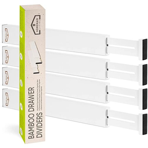 Homemaid Living 100% Bamboo Drawer Dividers, Adjustable & Expandable Kitchen Drawer Organizer, Bathroom Organizer, Kitchen Organization, Drawer Organizer, Silverware Organizer, Utensil Organizer (White)