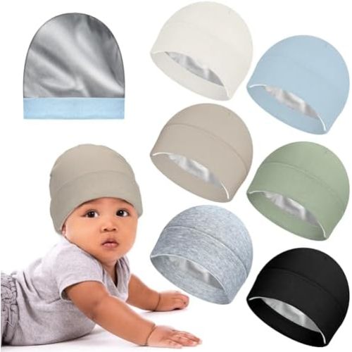 6 Pcs Satin Lined Baby Newborn Hats Silk Satin Lined Beanie Toddler Hat for Hospital Infant Girls Boys 0-6 Months