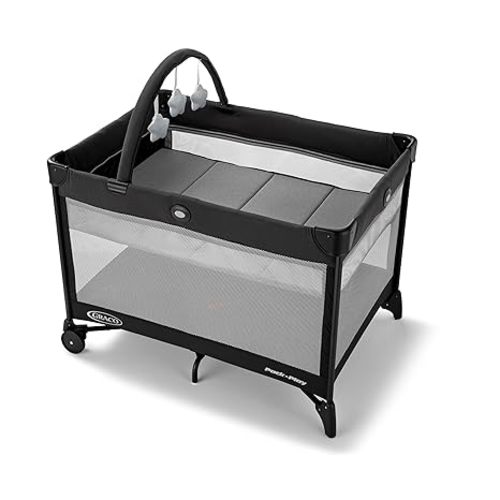 Graco On The Go Zip Pack ‘n Play Playard, Folding Playpen with Bassinet, Portable Crib, Reeves