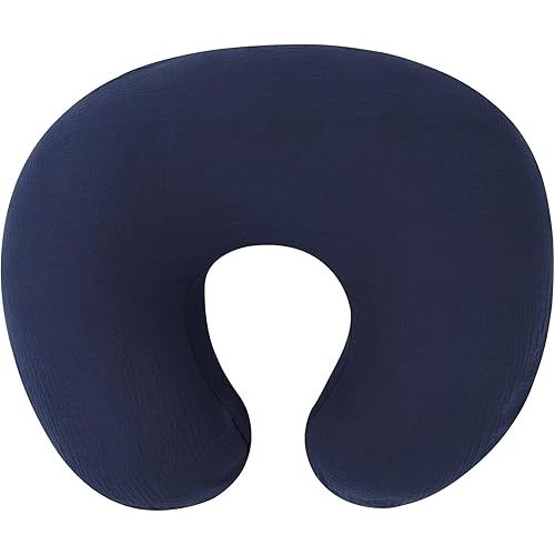 Muslin Nursing Pillow Cover Soft 100% Cotton Feeding Pillow Slipcover Fits Standard Infant Nursing Pillow or Positioner for Baby Boy and Girl, Navy Blue