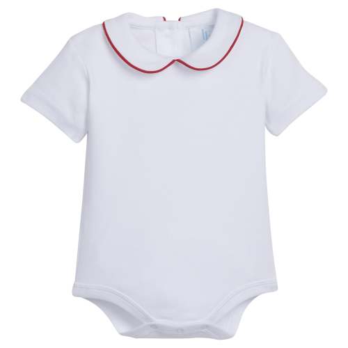 Piped Peter Pan Short Sleeve Onesie - Red