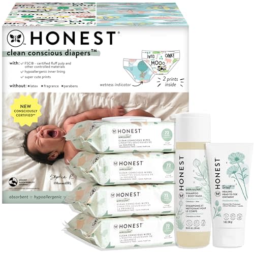 The Honest Company Gender Neutral Newborn Essentials Bundle | Naturally Derived, Hypoallergenic, Fragrance Free Baby Essentials for Sensitive Skin | Diapers, Wipes, Personal Care