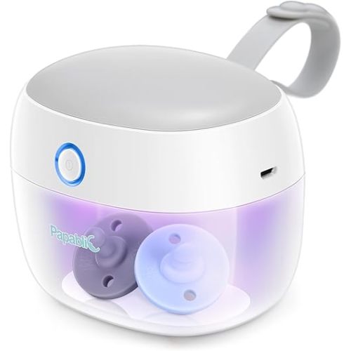Papablic Portable Pacifer Sanitizer, UV Light Sanitizer Case for Pacifer, USB Rechargeable Mini Pacifer Sanitizer Box, 99.9% Cleaned in 59 Seconds