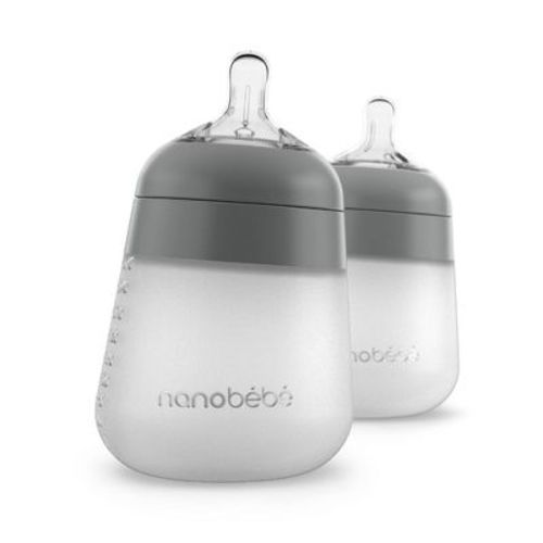 Nanobebe Flexy Silicone Baby Bottle Anti-colic Nipple, Soft Body, Stable Base - Gray - 9oz/3pk