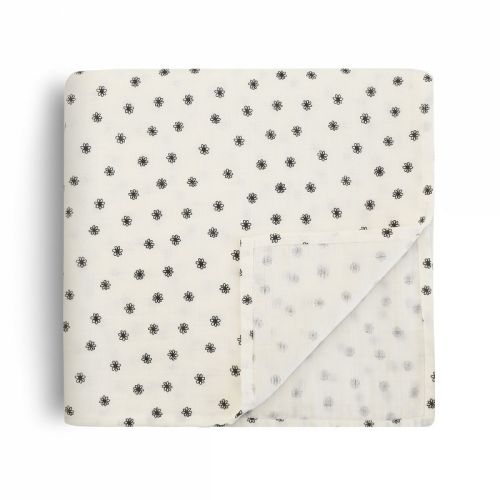Organic Cotton Muslin Swaddle Blanket Black Daisy One Size