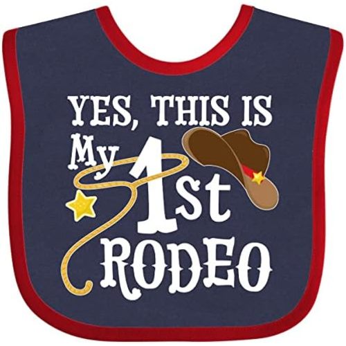 inktastic Yes, This Is My 1st Rodeo- Cowboy Hat with Red Band, Lasso Baby Bib