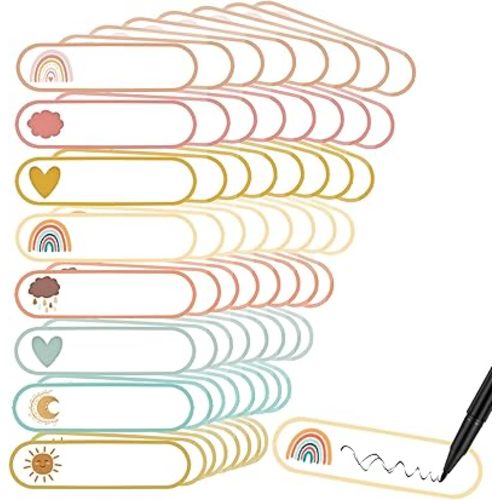 Baby Bottle Labels for Daycare, Waterproof Name Labels, Self-Laminating, Write-on Personalized Label for Kids, Adhesive Labels Sticker for Organization, Boho Rainbow Labels Assorted Color- Pack of 64