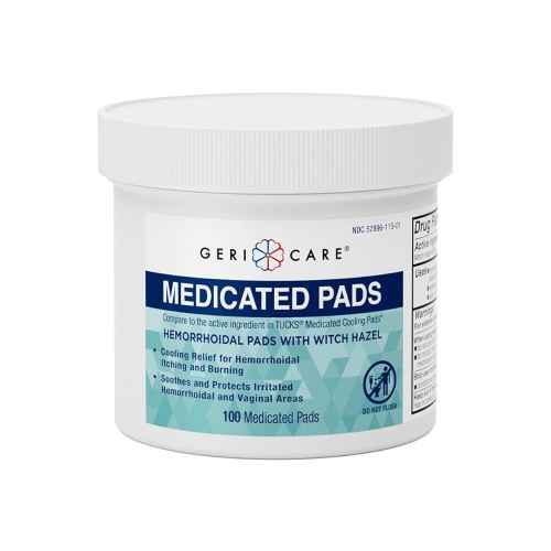 GeriCare Medicated Cooling Pads with Witch Hazel. for Soothing Itch, Discomfort, and Burning, Pre-Moistened Pads Ideal for Sensitive Areas, 100 Count (Pack of 1)