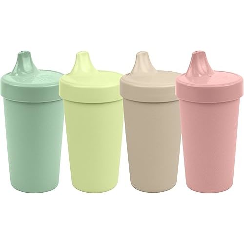 Re-Play Made in USA 10 Oz. Sippy Cups for Toddlers, Pack of 4 - Reusable Spill Proof Cups for Kids, Dishwasher/Microwave Safe - Hard Spout Sippy Cups for Toddlers 3.13" x 6.25", Cactus Flower