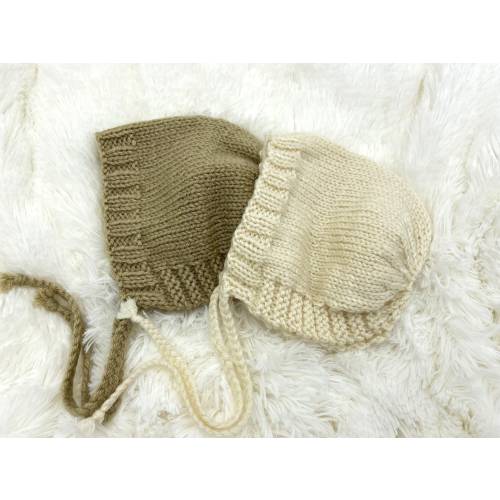 Neutral Warm Knit Baby Bonnets with Ties Warm Winter Bonnet Ivory (Cream) or Gray-Beige (Greige)/Khaki Baby and Toddler Bonnet