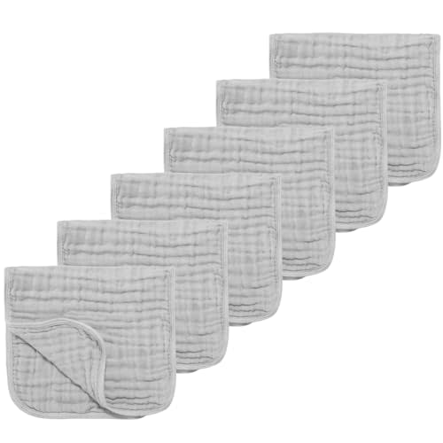 TDHD Muslin Solid Burp Cloths 100% Cotton Large 18''x10'' Extra Soft and Absorbent Multifunctional 6 Pack Baby Burping Cloth for Unisex Boys Girls (Gray)