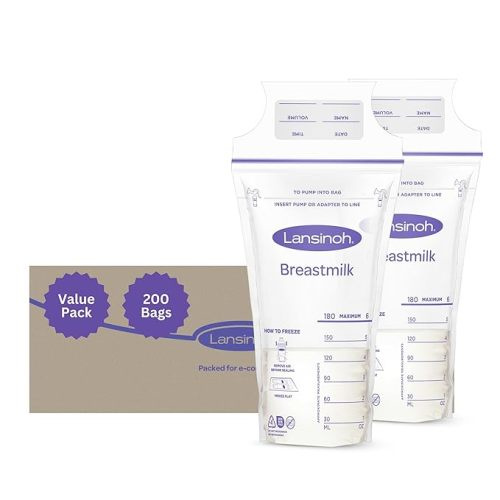 Lansinoh Milk Storage Bags, 200 Count Value Pack, Easy to Use Breast Milk Storage Bags for Feeding, Presterilized, Hygienically Doubled-Sealed, for Refrigeration and Freezing, 6 Ounce