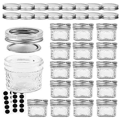 DSstyles 16 PACK Mini Mason Jars Glass Canning Jars, 4 OZ Jelly Jars With Regular Lids, Ideal for Honey, Jam, Wedding Favors, Shower Candle, Baby Food, Small Spice Jars