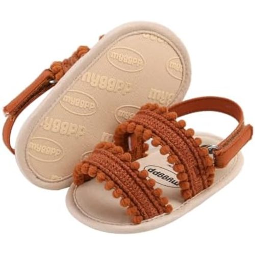 COSANKIM Infant Baby Girls Summer Sandals with Flower Soft Sole Newborn Toddler First Walker Crib Dress Shoes