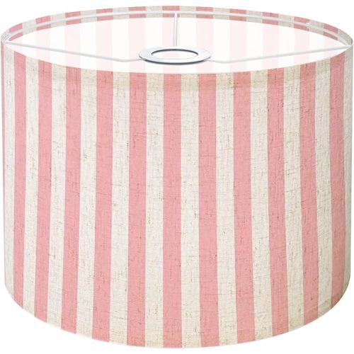 Lamp Shade Pink White Striped Drum Lamp Shades for Table Lamps Floor Lamps Pendant Light 8.9"x11"x11" Replacement Lampshade Large Linen Lampshades