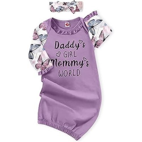AMAWMW Newborn Baby Girl Little Sister Sleeper Gown Stripe Long Sleeve Nightgown Pajamas Gifts Stuff Essential Outfit