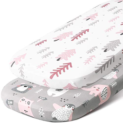 Stretch Fitted Bassinet Sheet Set BROLEX 2 Pack Cradle Sheets for Bassinet Pad/Mattress,Unisex Boys Girls,Ultra Soft,Jungle Animals