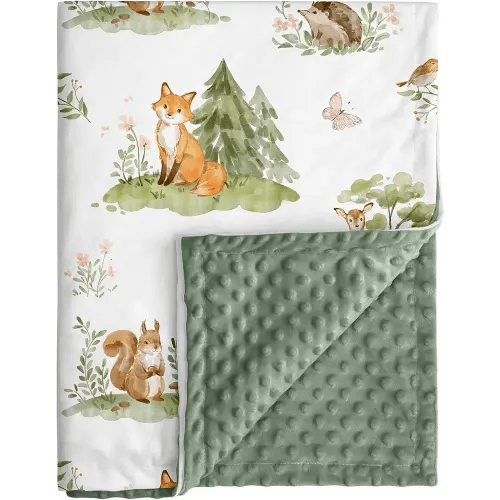 Baby Blanket for Boys Girls, Super Soft Double Layer Minky Dot Blanket with Woodland Animals, 30x40 Inch Lightweight Dotted Backing for Infant Toddler Nursery Crib, Sensory Security Throw